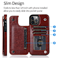 Miniatyrbillede 2 af 5: iPhone 12/12 Pro pung etui, PU læder kortholder, kickstand slots, dobbelt magnetisk lukning, stødsikkert cover - 6.1\" Br