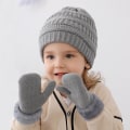 Miniatyrbilde 1 av 5: Hatt og votter sett for barn, gutter og jenter, strikket lue med fleecefôr