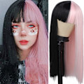Pikkukuva 1 / 5: Puolitumainen Pinkki ja Musta Pitkä Suora Peruukki, Bangs, Cosplay Nat