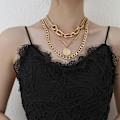 Miniatyrbillede 3 af 7: Guldbelagt Vedhæng Lang Halskæde, 3-lags Choker Halskæde Kæde