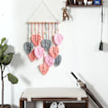 Miniatyrbillede 4 af 5: Boheme Chic Fjer Macrame Væghængende Tapet Håndlavet Vævet