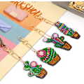 Miniatyrbillede 4 af 5: 4 stk. DIY 5D Kaktus Diamantmaleri Nøgleringe, DIY Rhines DXGHC