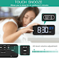 Miniatyrbild 4 av 4: Digital väckarklocka, LED-väckarklocka, termometerfunktion, snooze, 2 larm, 12/24H, USB-driven (svart)