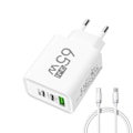 Miniatyrbillede 1 af 5: GaN Type C PD-oplader med 3 USB-porte Opladningsadapter til iPhone 15 14 Xiaomi Samsung Universel Kompatibel White EU +1m CC