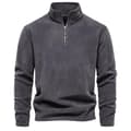 Fleece-sweatshirt til mænd, halv lynlås, høj krave, mørkegrå, letvægt til efterår og vinter