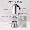 Miniatyrbilde 4 av 5: Maple Kaffetrakter i rustfritt stål for hjemmet - Moka, Espresso, Percolator, Latte-servering 6 Cups