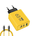 Miniatyrbild 1 av 5: GaN Typ C PD Laddare med 3 USB-portar Laddningsadapter för iPhone 15 14 Xiaomi Samsung Universellt Kompatibel Yellow EU +1m CC