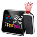 Miniatyrbillede 1 af 5: LED Lys Projektor Vækkeur, Vejrstation til Sengebord med Urfunktion, Klima, Temperaturer, LCD Digital Display Black