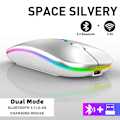Miniatyrbild 1 av 5: Uppladdningsbar trådlös mus Bluetooth 2,4 GHz USB RGB 1600DPI för dator laptop surfplatta PC Macbook gamingmus silvery