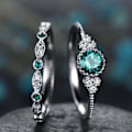 Miniatyrbilde 2 av 5: 2 stk/sett Utsøkt glatt overflate bryllupsbånd Legering Enkel Cubic Zirconia Dameringer sjarmsmykker Blue US 9