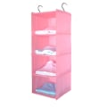 Miniatyrbilde 2 av 5: Hengende hylle Garderobe, 4 rom Høykvalitets bomull campingskap Organisering Hengende med jernramme Organizer Oppbevaringssystem sett Pink