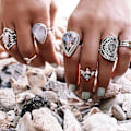 Miniatyrbillede 5 af 5: 7 stk/sæt Kvinder Retro Kunstig Opal Vanddråbe Moon Finger Knuckle Ring smykker