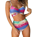 Miniatyrbild 1 av 3: kvinnor Tie Dye Push Up Vadderat Bikini Set Hög midja Badkläder Baddräkt Strandkläder Multicoloured M