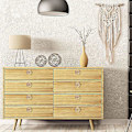 Pikkukuva 5 / 5: Rottinkinen pyöreä puinen kahva koristeellinen kaappi Boho-huonekalut bleached Six Piece
