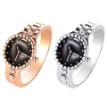 Miniatyrbillede 2 af 5: Watch Shape Rhinestone Alloy Pointer Rund Urskive Par Finger Ring til Cocktail Party Rose Gold US 7