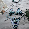 Miniatyrbild 3 av 4: Kvinnor Sexig Bikinithong Set Vadderade Push Up Badkläder Snakeskin Blue M