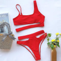 Miniatyrbilde 3 av 5: kvinner Polstret Bandasje Badetøy Bikinisett Strandbadedrakt Hollow Out Badedrakt Red M