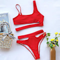 Pikkukuva 3 / 5: naisten Pehmustettu side Uimapuvut Bikinisetti Set Hollow Out Uimapuku Red M