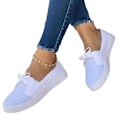 Miniatyrbilde 1 av 2: Kvinner Solid Bowknot Rund Toe Slip On Flats Loafer Sko White 37
