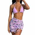Miniatyrbillede 2 af 5: Dame 3 stk Bikini Sæt Push Up Halter Badedragt Purple M