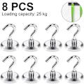 Miniatyrbilde 1 av 5: Piao 8 stk magnetkroker Kraftig, sterk magnet med krok for kjøleskap, super neodym for oppheng, magnetisk oppheng for verktøykasse, cruise, grill, frakk Silver Maximum pulling force 25KG