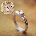 Miniatyrbild 3 av 5: Dammode Söt katt Silverpläterad Justerbar Open Finger Ring Julpresent