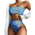 Miniatyrbillede 1 af 4: Kvinder Bandeau Højtaljet Svømmedragt Bikini Sæt Badedragt Blue L