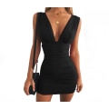 Pikkukuva 1 / 4: Naisten seksikäs pitkähihainen V-kaula-aukkoinen rypytetty Bodycon-mekko XL