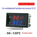 Miniatyrbild 1 av 5: Dc4-28v Högprecision LED-temperaturmätaredetektorsensor Dubbelskärm Digital biltermometer Ntc metall vattentät sond