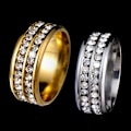 Miniatyrbild 4 av 4: Ring bred bredd Fadeless titan stål dubbla rader strass unisex smycken för bröllopsfest Golden US 7