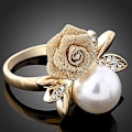 Miniatyrbillede 5 af 5: Damemode Rose Faux Pearl Clear Crystal 9k guldbelagte festsmykker Golden US 6