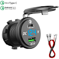 Miniatyrbilde 1 av 5: Nyeste 12V 24W 12V USB C Billader Socket 16W PD og Dual 18W QC3.0 Bil USB Socket 12V med Strømbryter Vanntett Mu