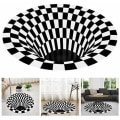 Miniatyrbilde 1 av 5: Black White Grid Rund Teppe,3D Vortex Illusion Teppe,3D Vortex Teppe Soverom Stue,3D Area Teppe Gulvmatte,Vortex Illusio