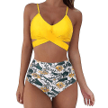 Miniatyrbillede 1 af 5: kvinder Floral High Waist Bikini Sæt Badedragt Sommer Sexet Badetøj Strandtøj Yellow S