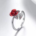 Miniatyrbilde 5 av 5: Dame Circlet Red Rose Åpningsblad Justerbar Dame Ring for Valentinsdag Silver