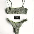 Miniatyrbillede 2 af 4: Kvinder Sommer Crinkle Bikini Sæt Plain Badetøj Badedragt Green M