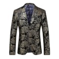 Miniatyrbilde 1 av 5: Blazer luksus gull skinnende trykt Slim Fit knappedrakt 50