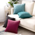 Miniatyrbillede 5 af 5: Pakke med 2 fløjlspudebetræk Pompom dekorative pudebetræk Solid blødt pudebetræk med poms Firkantet til sofa Sofa Soveværelse Bil 18x18inch Da 22 x22 Green