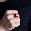 Miniatyrbilde 2 av 5: Menn Square Rhinestone utskåret Maple Leaf Band Titanium stål ring smykker gave Golden US 11 Red..