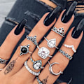 Miniatyrbillede 2 af 5: 10 stk Vintage Crown Pære Rhinestone Kvinder Knuckle Midi Finger Stabling Ringe
