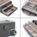 Miniatyrbillede 2 af 5: Grå 18,3X13,5X11CM Læder Tre Lags Smykkeæske Ring Halskæde Øreringe Opbevaringsboks,