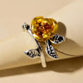 Miniatyrbillede 3 af 5: To-tonet tynd kobber forlovelsesring kvinder rosenblomst blade ring smykker Accessaries Red