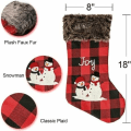 Miniatyrbilde 5 av 5: Stor 18 tommers julestrømpe 4 stk sett - Jute julestrømpe med stor rutete og plysj imitert pelsmansjett for Fam