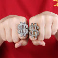 Miniatyrbillede 4 af 5: Fashion Rock Us Dollartegn Ringe Iced Out Bling Guld Sølvfarve Aaa Cubic Zircon Hip Hop Ring Smykker Til Mænd Størrelse 7-11 Gold