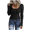 Miniatyrbilde 1 av 3: Langermede T-skjorter for kvinner med knappe slim fit topper M
