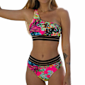 Miniatyrbillede 1 af 5: Kvinder Blade Print Badetøj Polstret Bikini Sæt Beach Rose Red XL