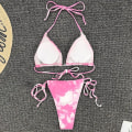 Miniatyrbilde 4 av 5: Damebandasje Tie Dye Halter Bikini Set Polstret badetøy Pink L