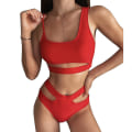 Miniatyrbillede 2 af 5: kvinder Polstret Bandage Badetøj Bikini Sæt Strand Badedragt Hollow Out Badedragt Red S