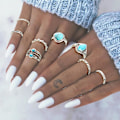 Miniatyrbillede 2 af 4: 8 stk Kvinder Retro Bohemian Faux Turkis Indlagt Circle Finger Ringe Smykker Gave