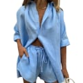 Miniatyrbilde 1 av 4: Kortermet skjorteshorts løs fritidsdress blue M